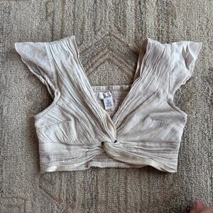 Fairycore Twist Front Crop Top Deep V Romantic Neutral Boho Festival Women M